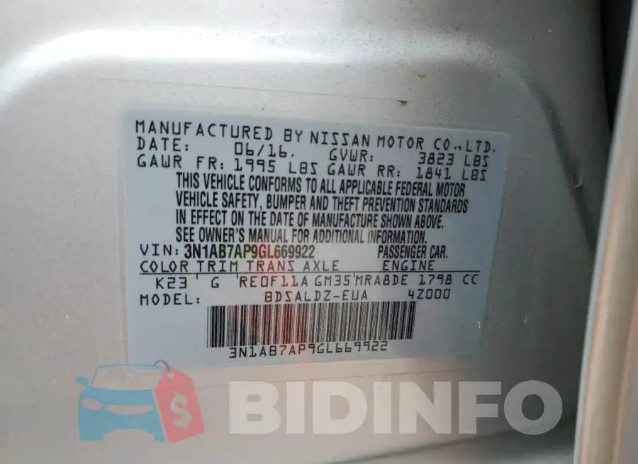 3N1AB7AP9GL669922 Photo# 12