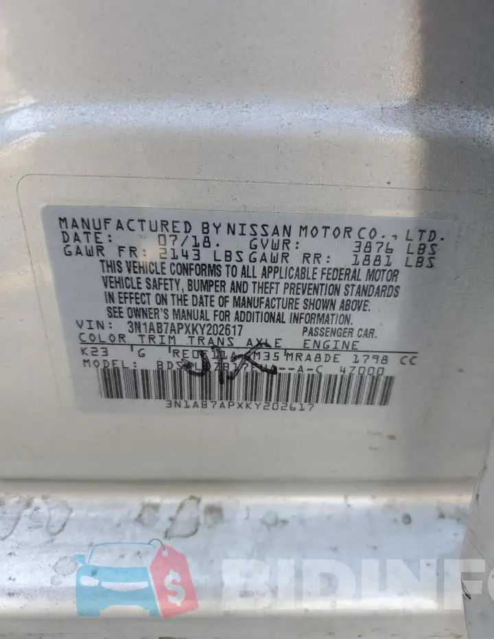 3N1AB7APXKY202617 Photo# 13