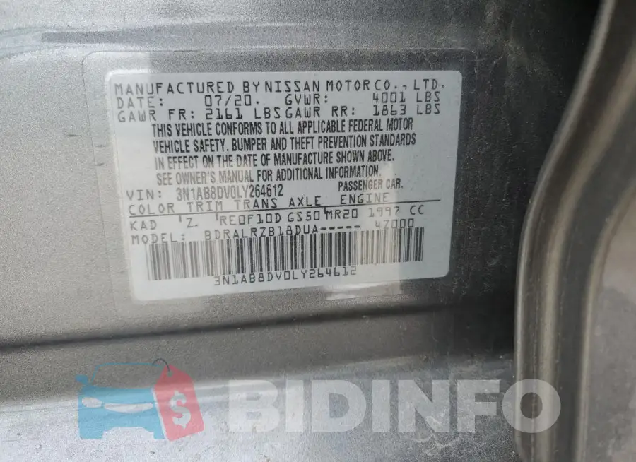 3N1AB8DV0LY264612 Photo# 12
