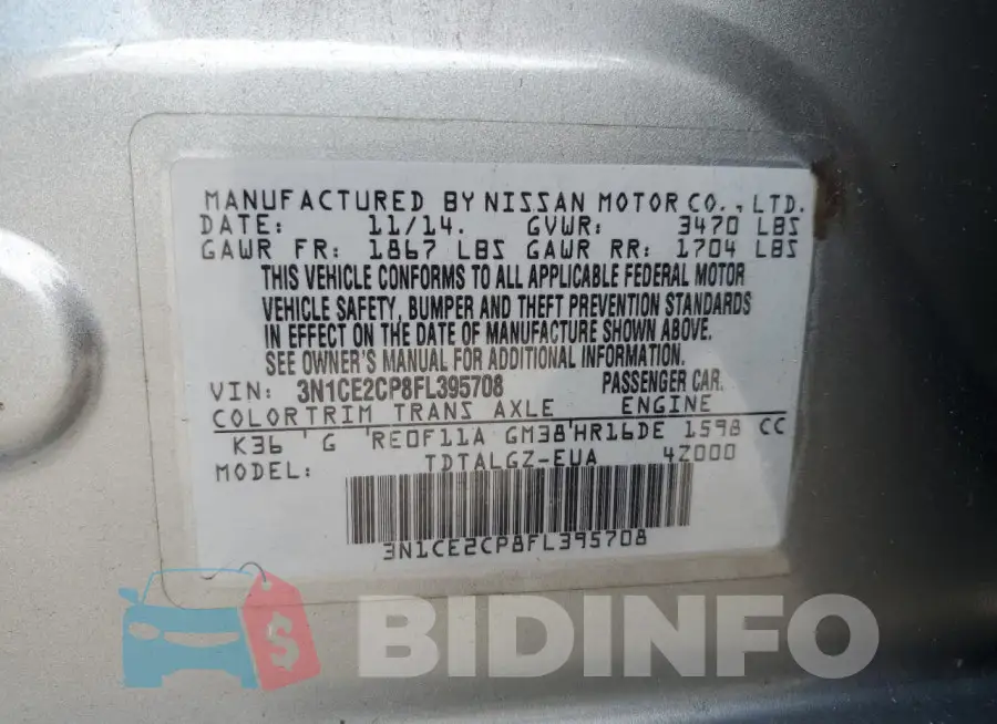 3N1CE2CP8FL395708 Photo# 12