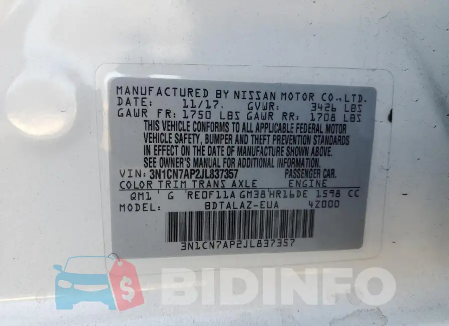 3N1CN7AP2JL837357 Photo# 13