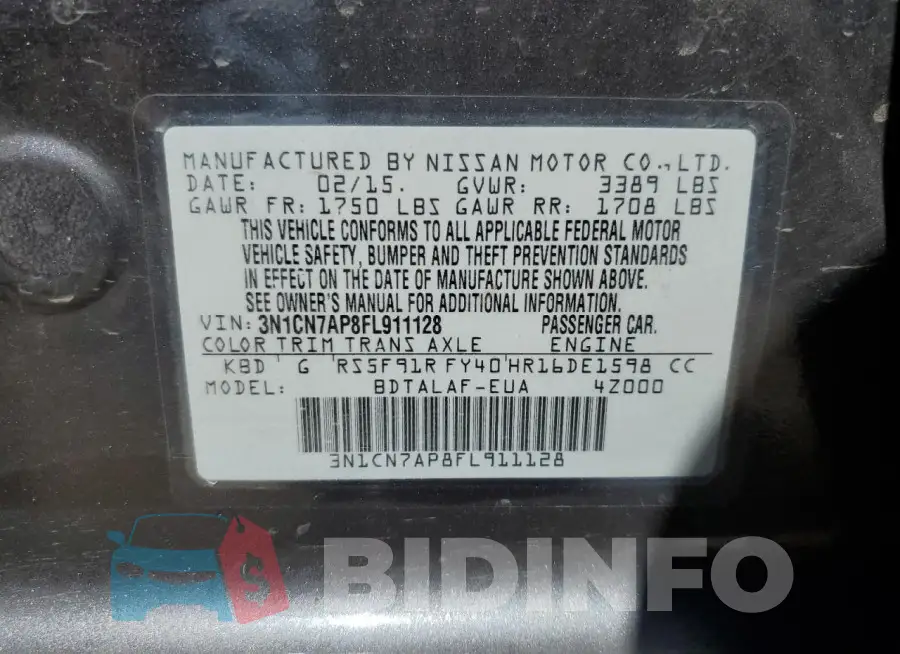 3N1CN7AP8FL911128 Photo# 12