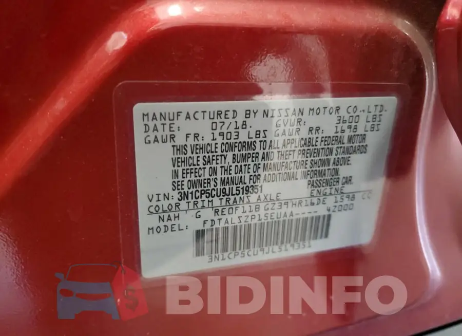 3N1CP5CU9JL519351 Photo# 13