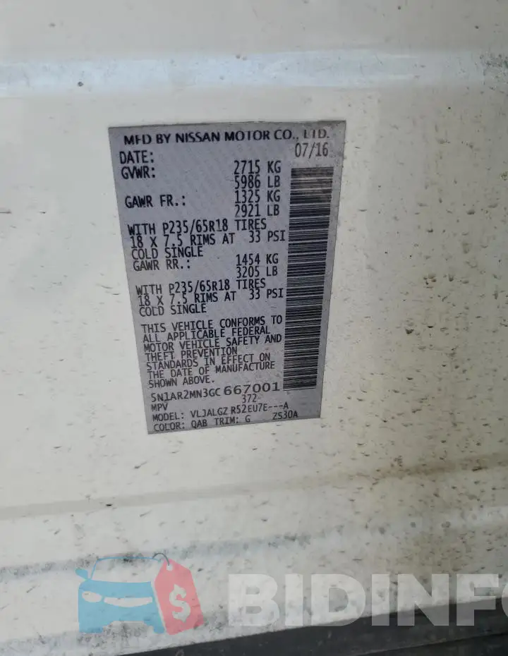 5N1AR2MN3GC667001 Photo# 14
