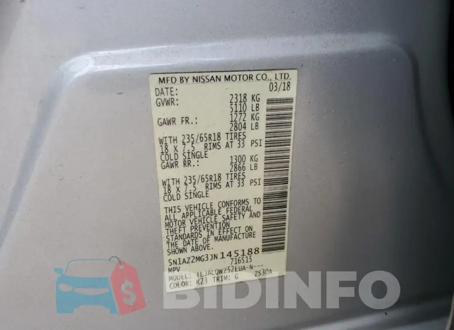 5N1AZ2MG3JN145188 Photo# 14