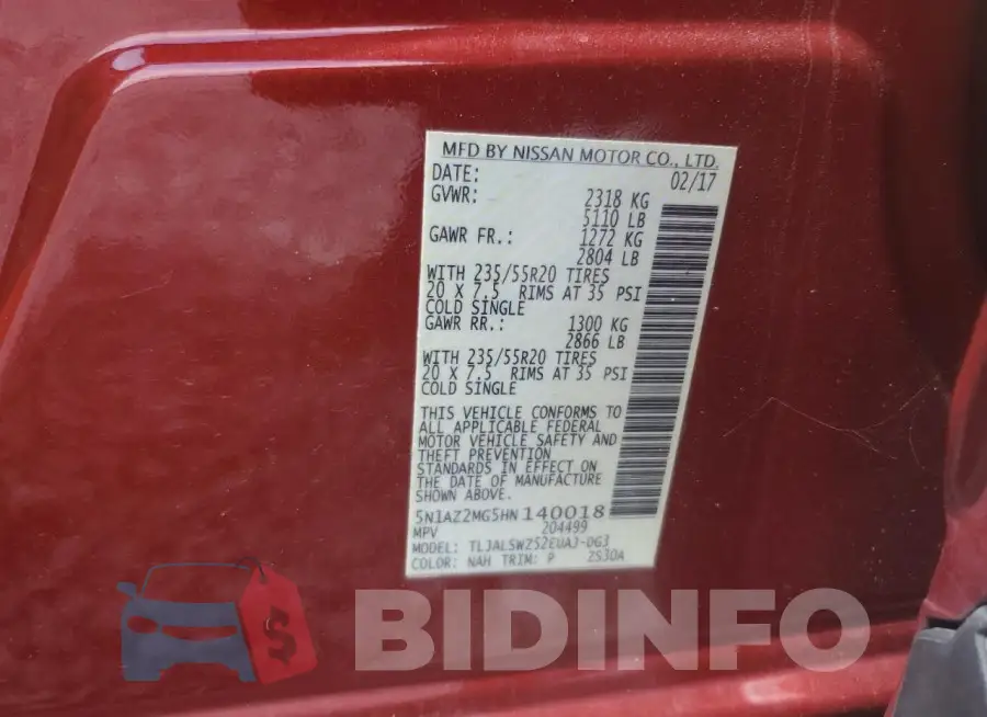5N1AZ2MG5HN140018 Photo# 13