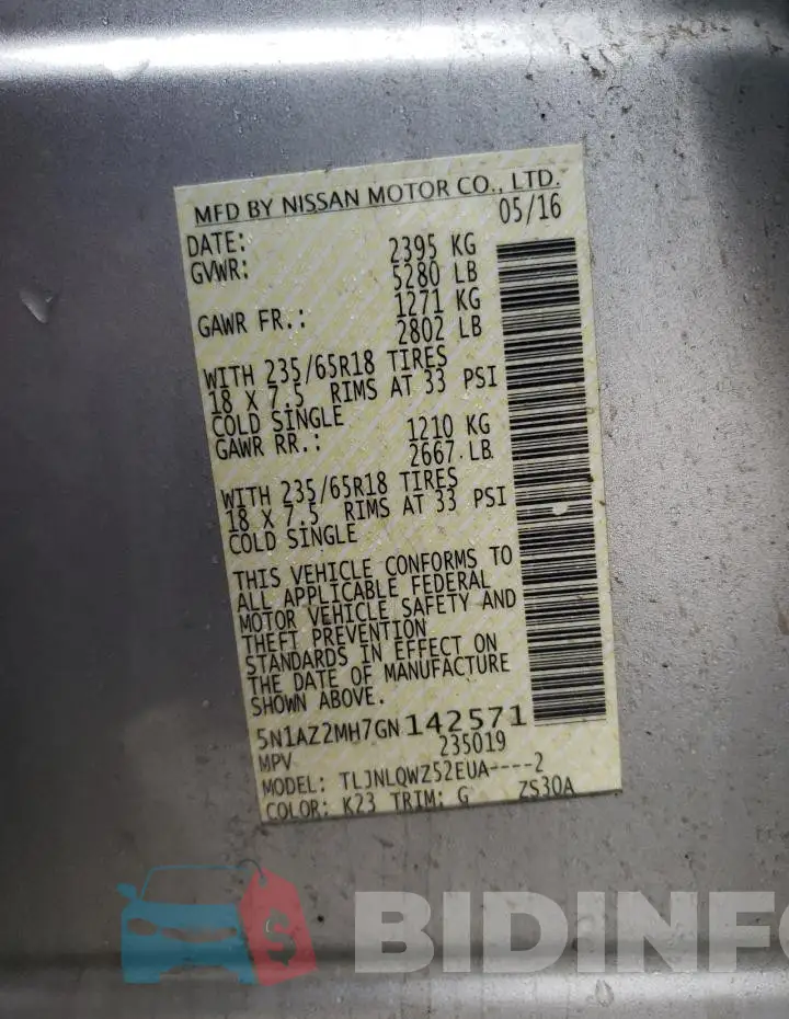 5N1AZ2MH7GN142571 Photo# 13