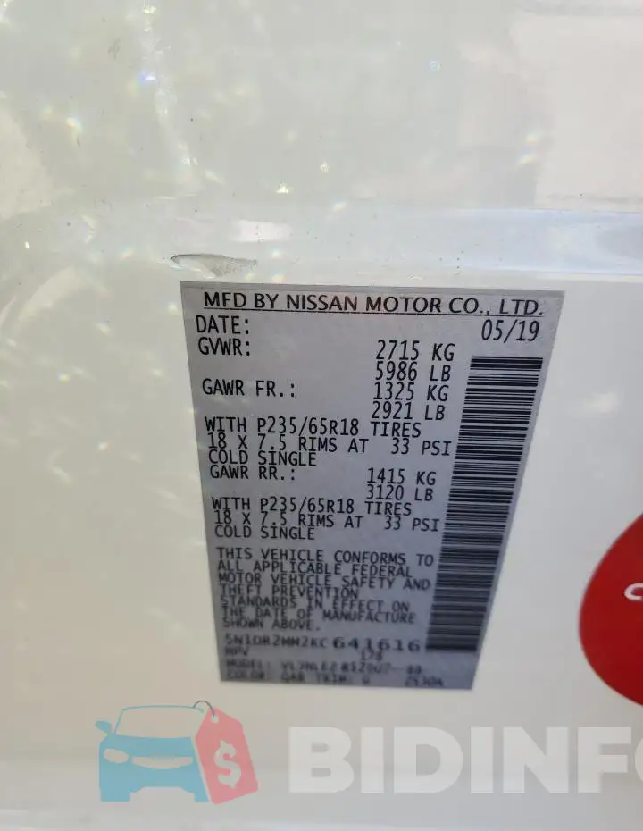 5N1DR2MM2KC641616 Photo# 13