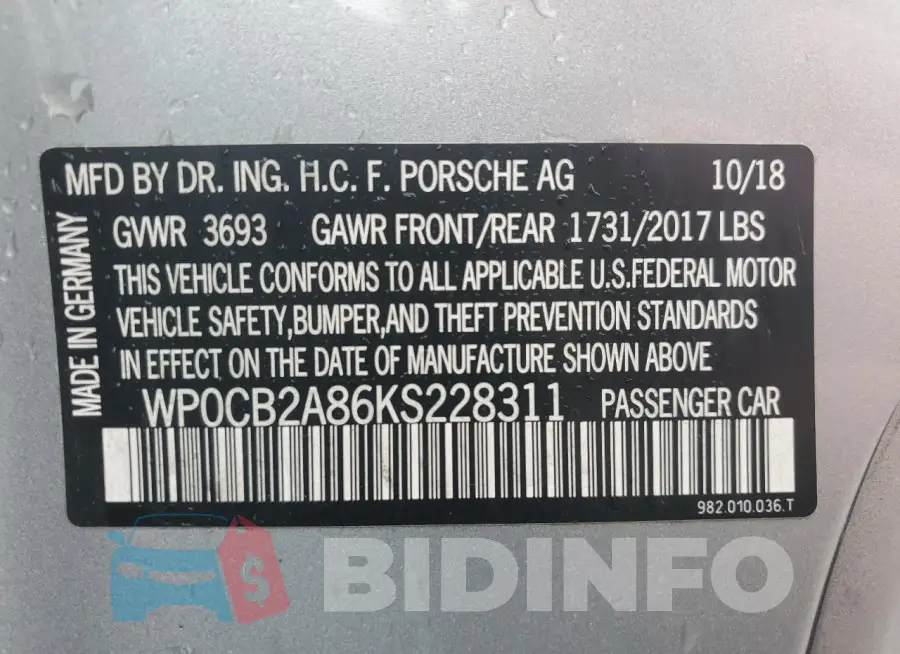 WP0CB2A86KS228311 Photo# 13