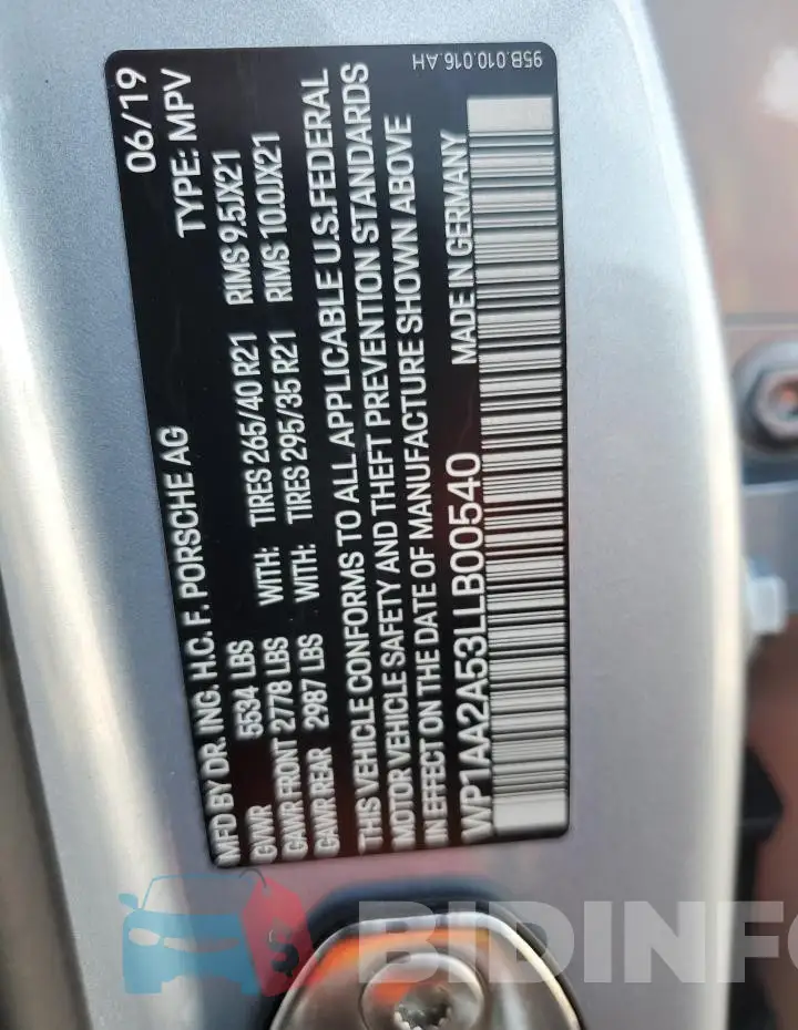 WP1AA2A53LLB00540 Photo# 12