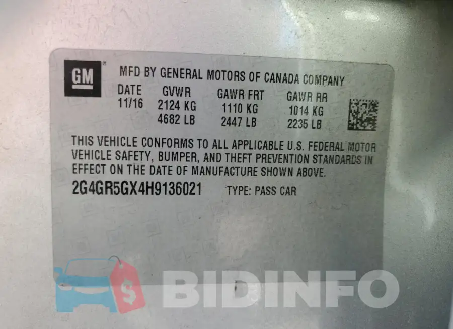 2G4GR5GX4H9136021 Photo# 12