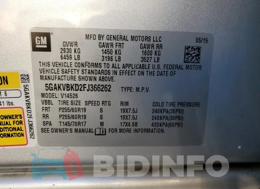 5GAKVBKD2FJ366262 Photo# 14