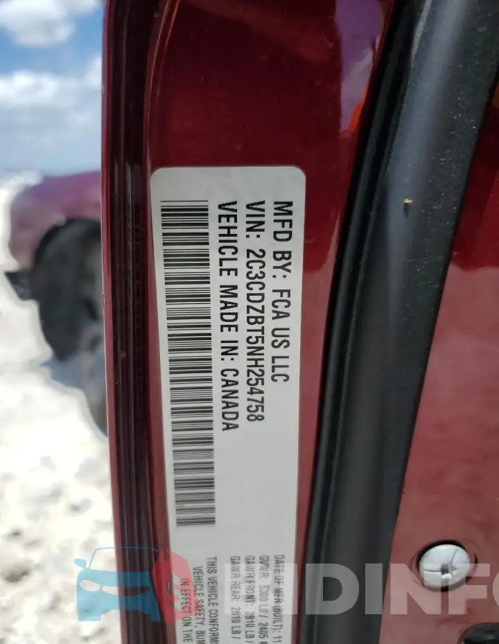 2C3CDZBT5NH254758 Photo# 13