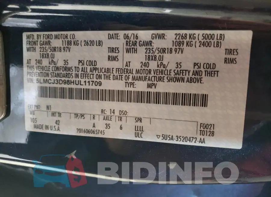 5LMCJ3D98HUL11709 Photo# 13