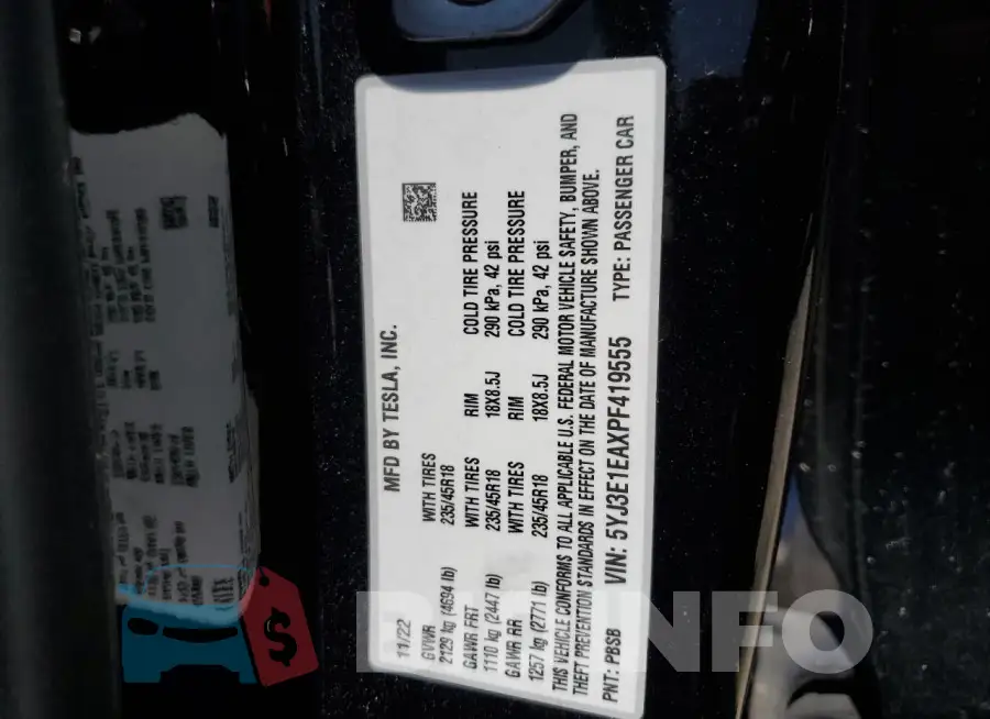 5YJ3E1EAXPF419555 Photo# 12