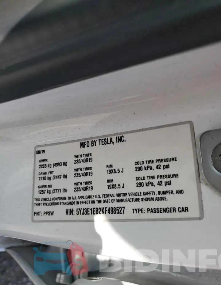 5YJ3E1EB2KF498527 Photo# 12