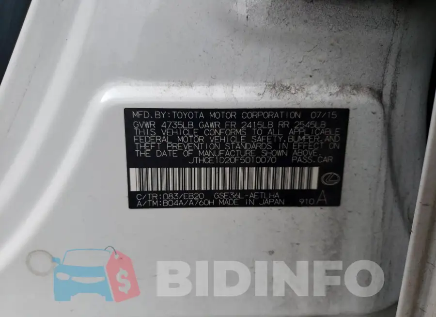 JTHCE1D20F5010070 Photo# 12