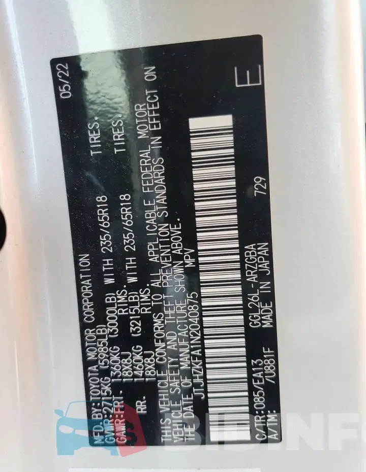 JTJHZKFA1N2040875 Photo# 13