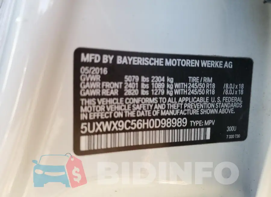 5UXWX9C56H0D98989 Photo# 13