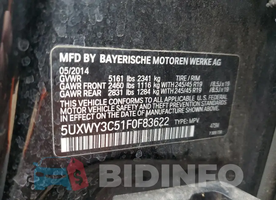 5UXWY3C51F0F83622 Photo# 12