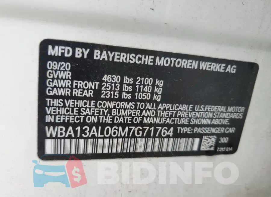 WBA13AL06M7G71764 Photo# 12