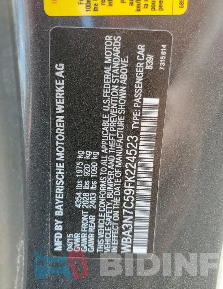WBA3N7C59FK224523 Photo# 12