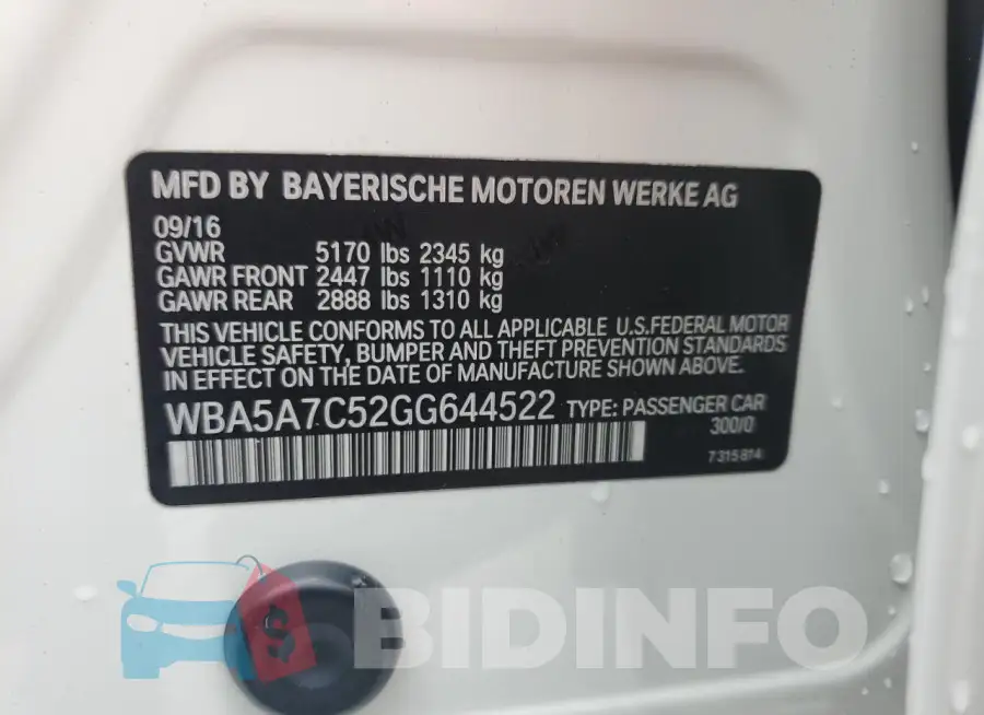 WBA5A7C52GG644522 Photo# 12