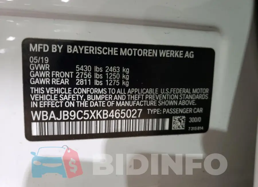 WBAJB9C5XKB465027 Photo# 12