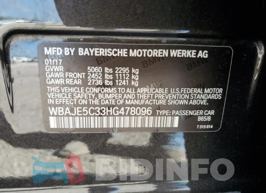 WBAJE5C33HG478096 Photo# 12