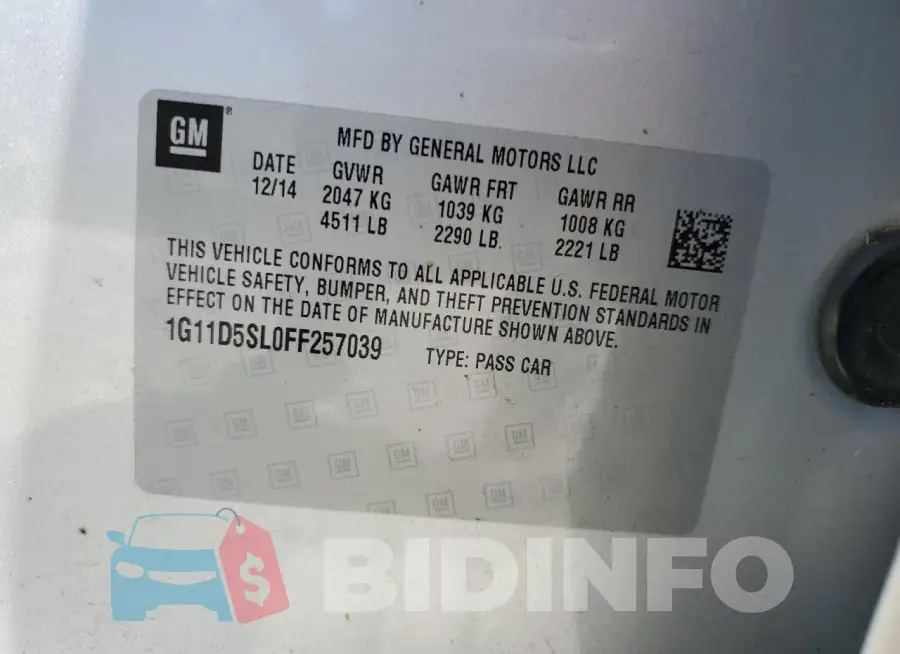 1G11D5SL0FF257039 Photo# 12