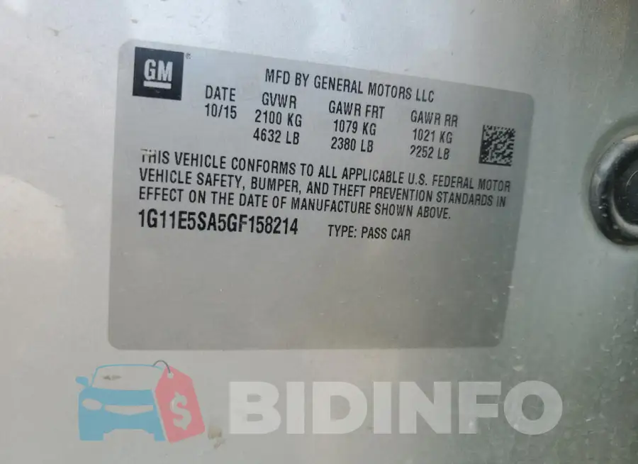 1G11E5SA5GF158214 Photo# 12