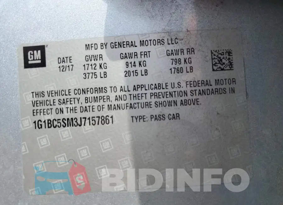1G1BC5SM3J7157861 Photo# 12