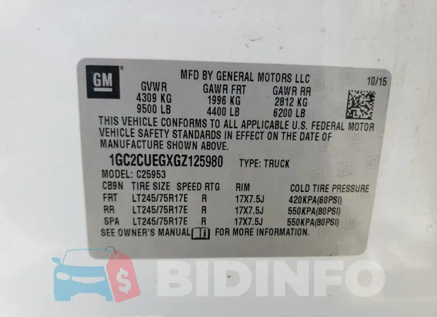 1GC2CUEGXGZ125980 Photo# 12
