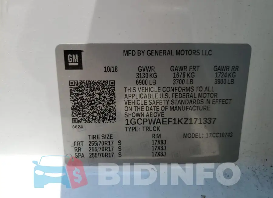 1GCPWAEF1KZ171337 Photo# 12