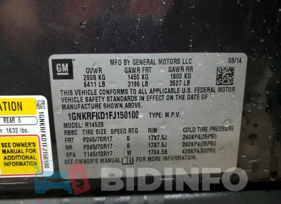 1GNKRFKD1FJ150100 Photo# 14
