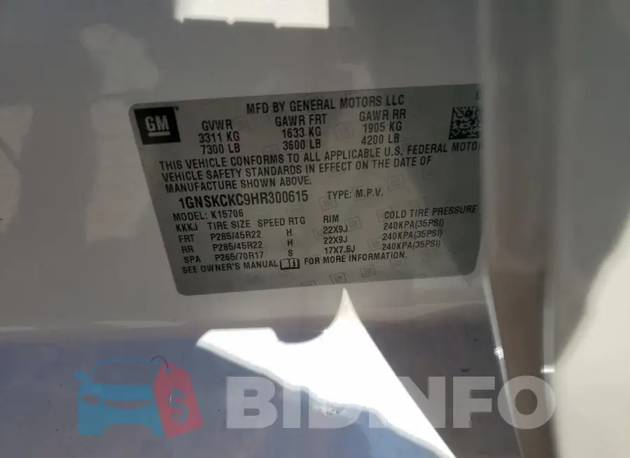1GNSKCKC9HR300615 Photo# 12