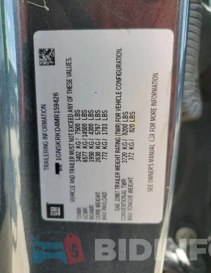 1GNSKRKD4MR159426 Photo# 13