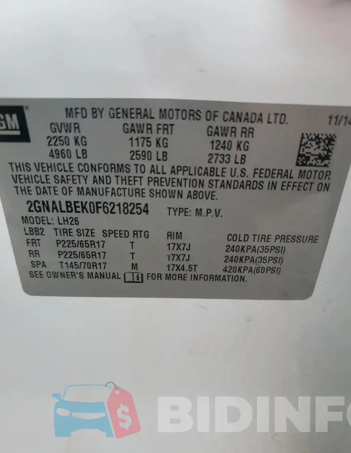 2GNALBEK0F6218254 Photo# 13