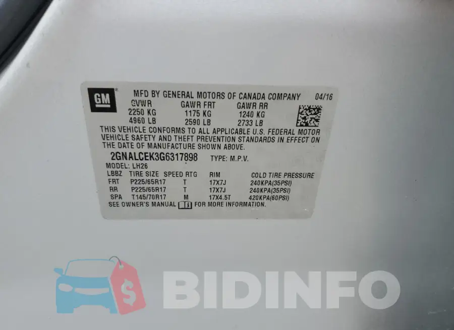 2GNALCEK3G6317898 Photo# 12