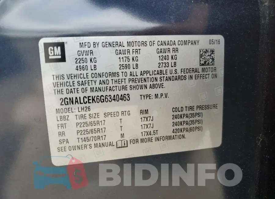 2GNALCEK6G6340463 Photo# 12