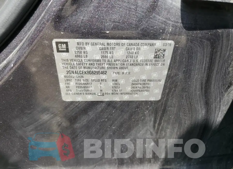 2GNALCEK8G6295462 Photo# 13