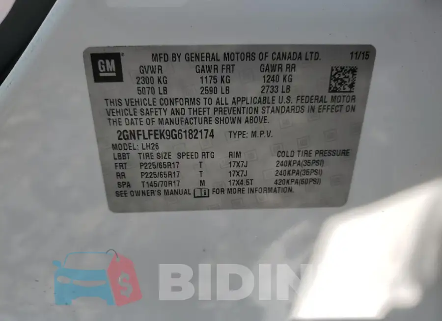 2GNFLFEK9G6182174 Photo# 13