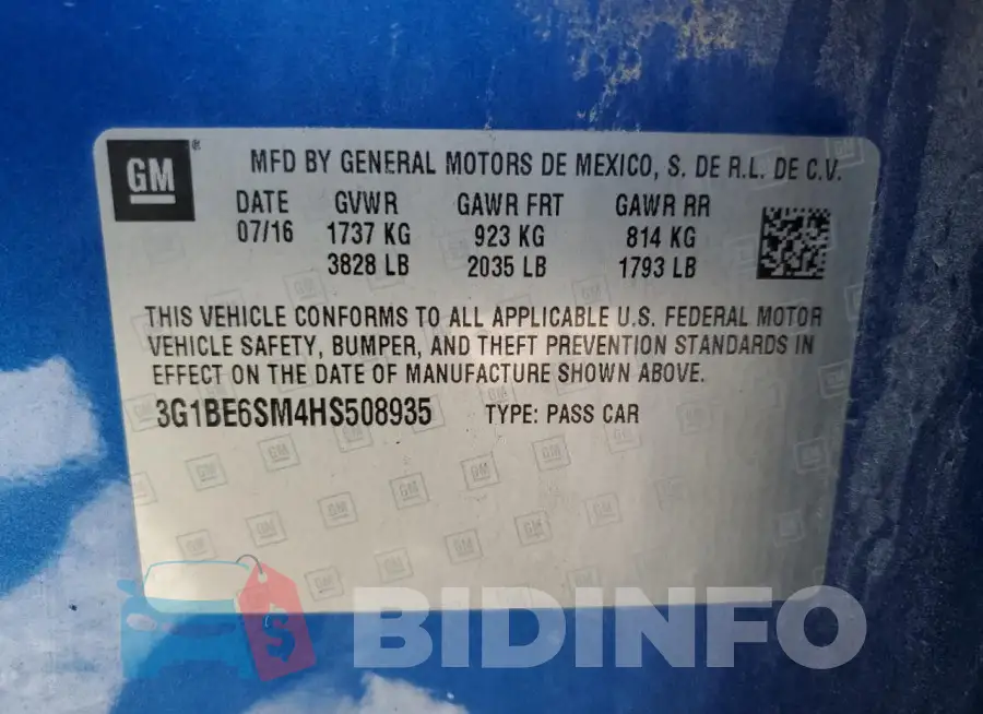 3G1BE6SM4HS508935 Photo# 12
