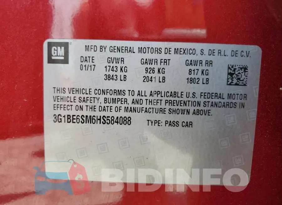 3G1BE6SM6HS584088 Photo# 12