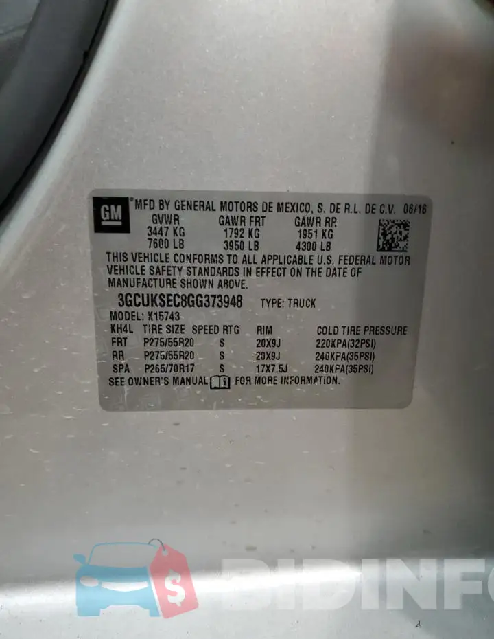 3GCUKSEC8GG373948 Photo# 12
