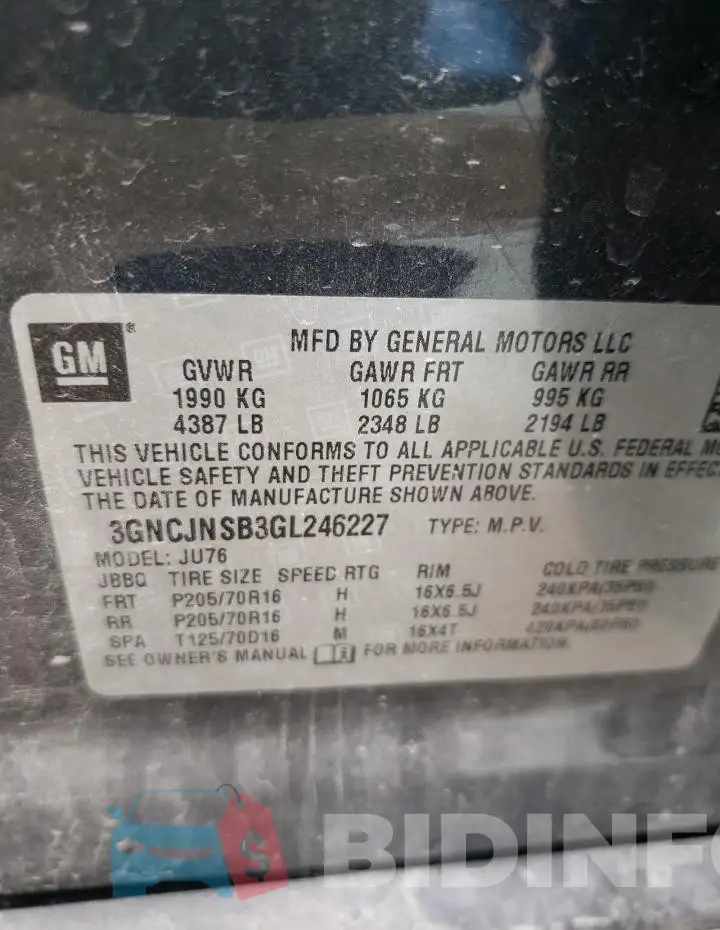3GNCJNSB3GL246227 Photo# 13