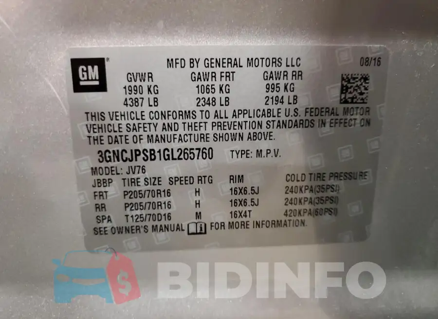 3GNCJPSB1GL265760 Photo# 14