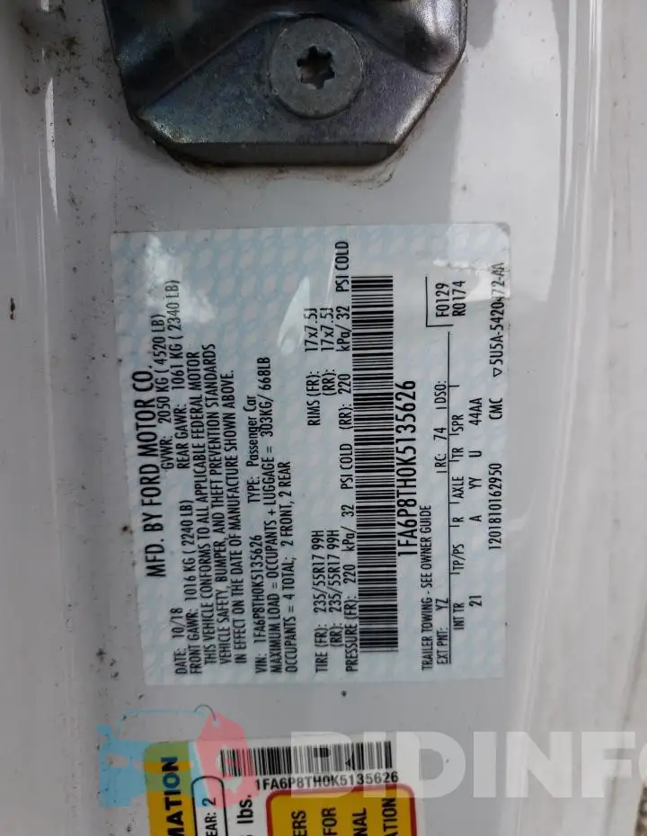 1FA6P8TH0K5135626 Photo# 12