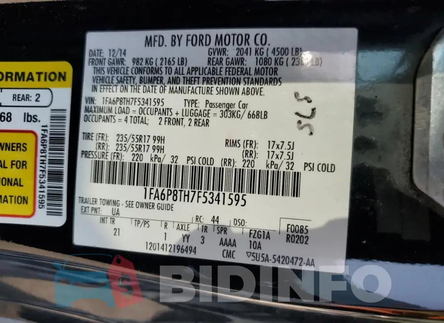 1FA6P8TH7F5341595 Photo# 12