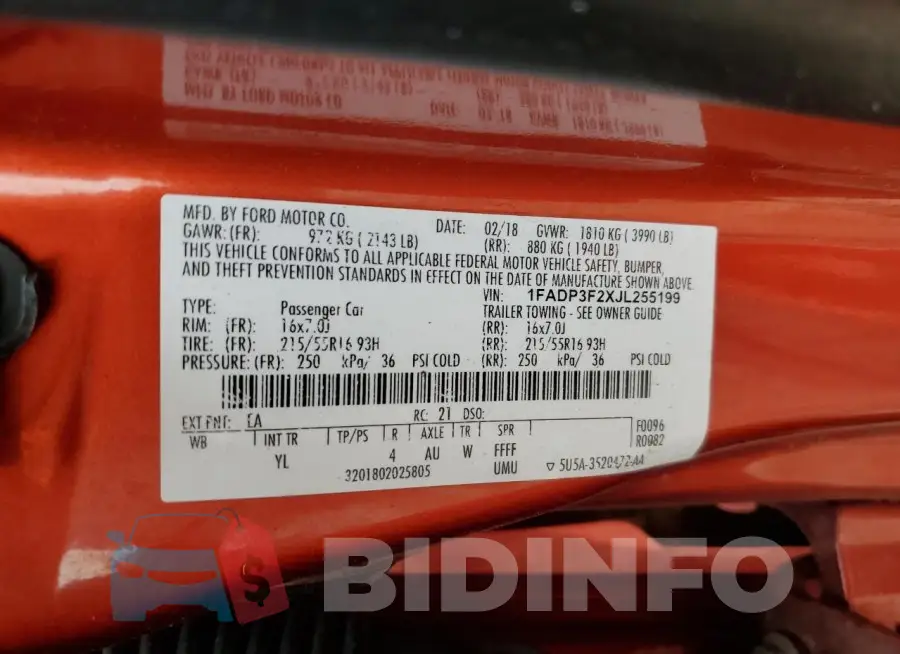 1FADP3F2XJL255199 Photo# 12